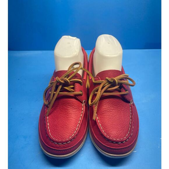 Clarks cherry Red Leather Moccasin Flat Driving Shoe Sz 7.5 Tie Front Comfort - Picture 4 of 11